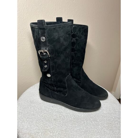 Coach Tulip Signature Logo Leather Suede Slip On Boots - Picture 1 of 12